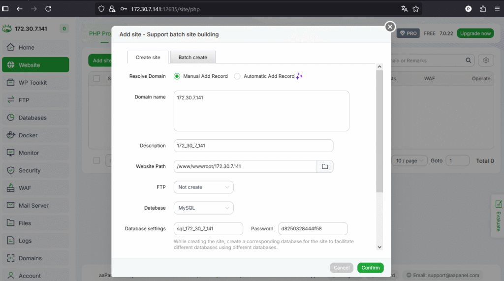 Add site Control Panel