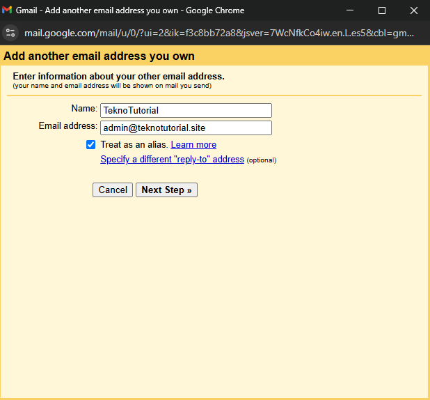Enter information about your other email address
