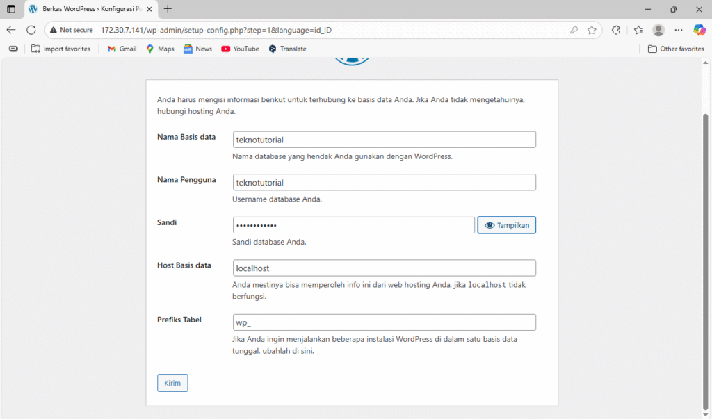 Informasi database WordPress