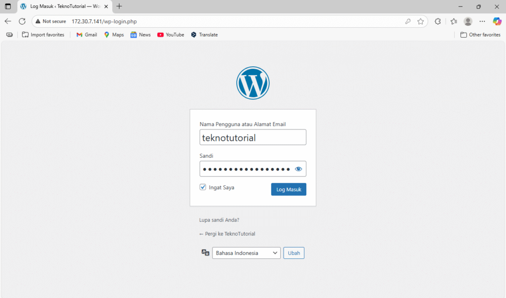 Login dasbor WordPress