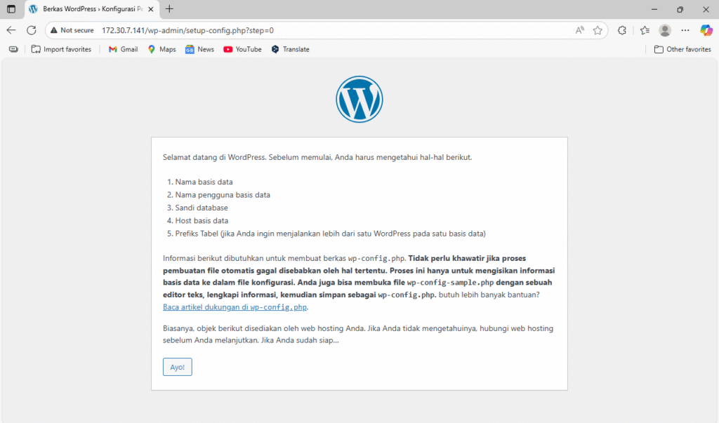 Memulai instalasi WordPress