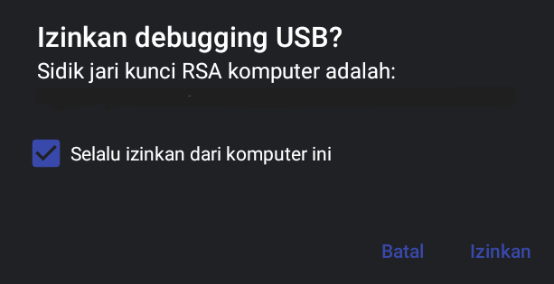 Notifikasi izin USB Debugging