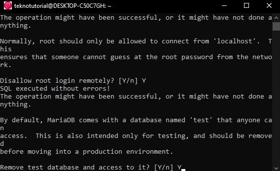 Remove test database and access to it