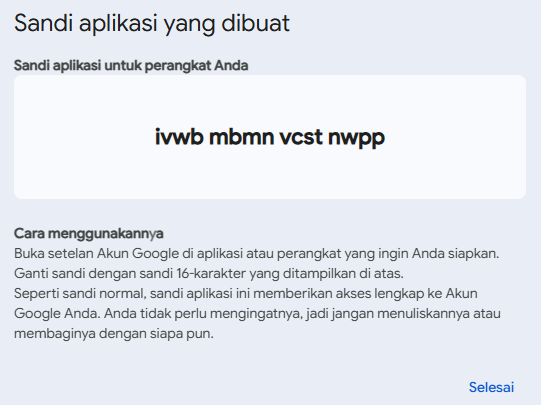 Sandi aplikasi yang dibuat