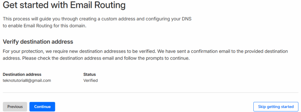 Verify destination address
